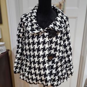 Multiples Brand -  Black and White Houndstooth Pea Coat, Size L